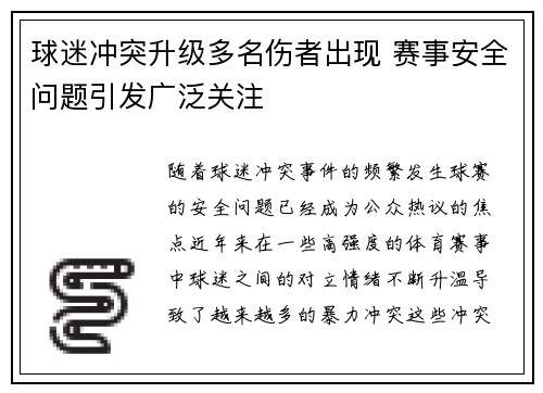 球迷冲突升级多名伤者出现 赛事安全问题引发广泛关注