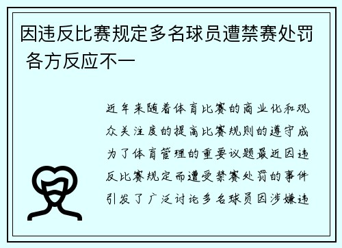 因违反比赛规定多名球员遭禁赛处罚 各方反应不一